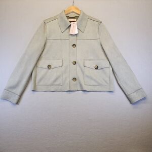 Philosophy Republic Sage Green Faux Suede Jacket L NWT Quiet Luxury Button Front